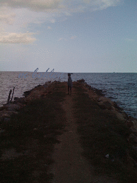 Blick von einer Strandzunge in Hua Hin